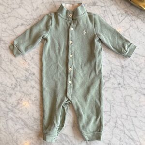 Ralph Lauren Sage Green button Front Baby One-Piece